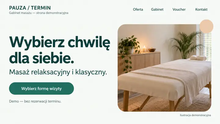 Projekt szablonu Rezerwacje dla branży Masaż — pierwszy ekran