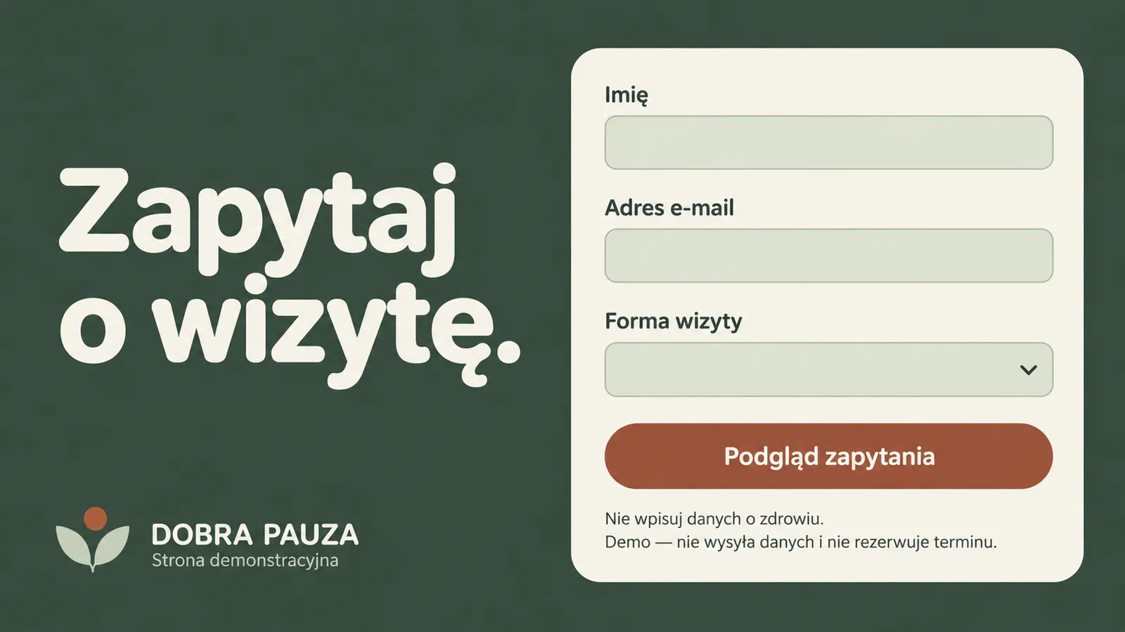 Projekt szablonu Wizytówka dla gabinetu masażu — sekcja Prosty kontakt