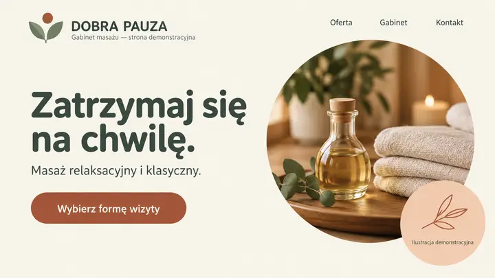 Projekt szablonu Wizytówka dla branży Masaż — pierwszy ekran