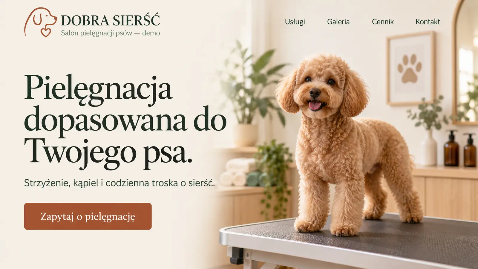 Projekt szablonu Klasyczny dla groomera — sekcja Otwarcie