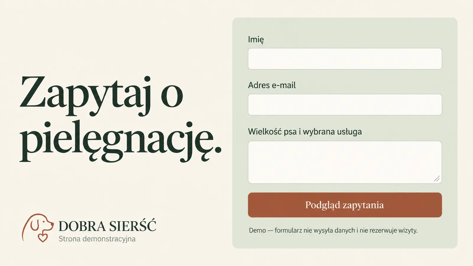 Projekt szablonu Klasyczny dla groomera — sekcja Zapytanie o termin