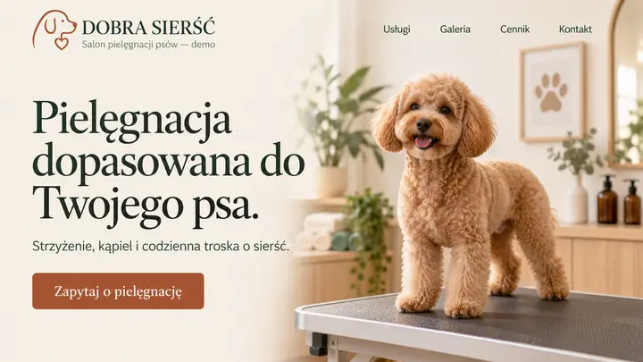Projekt szablonu Klasyczny dla branży Groomer — pierwszy ekran