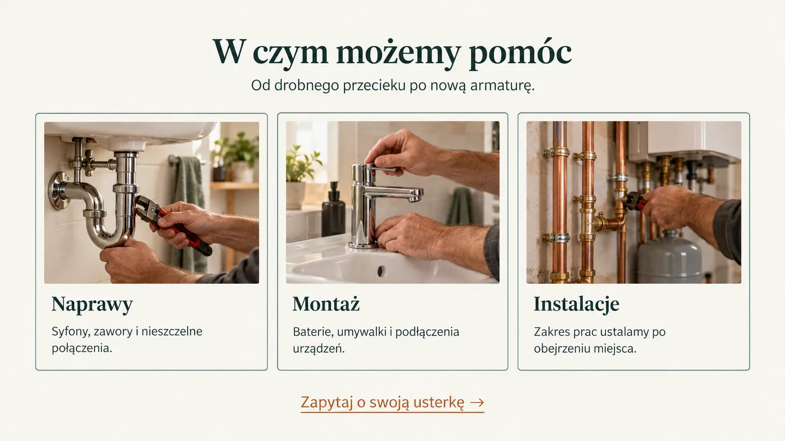 Projekt szablonu Klasyczny dla hydraulika — sekcja Zakres prac