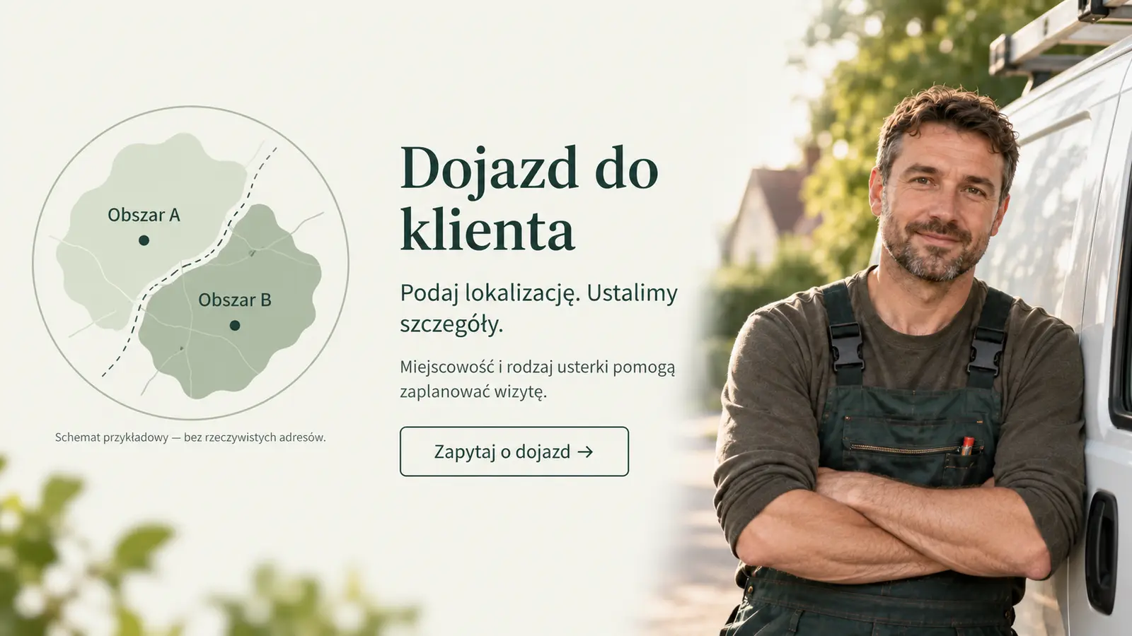 Projekt szablonu Klasyczny dla hydraulika — sekcja Dojazd