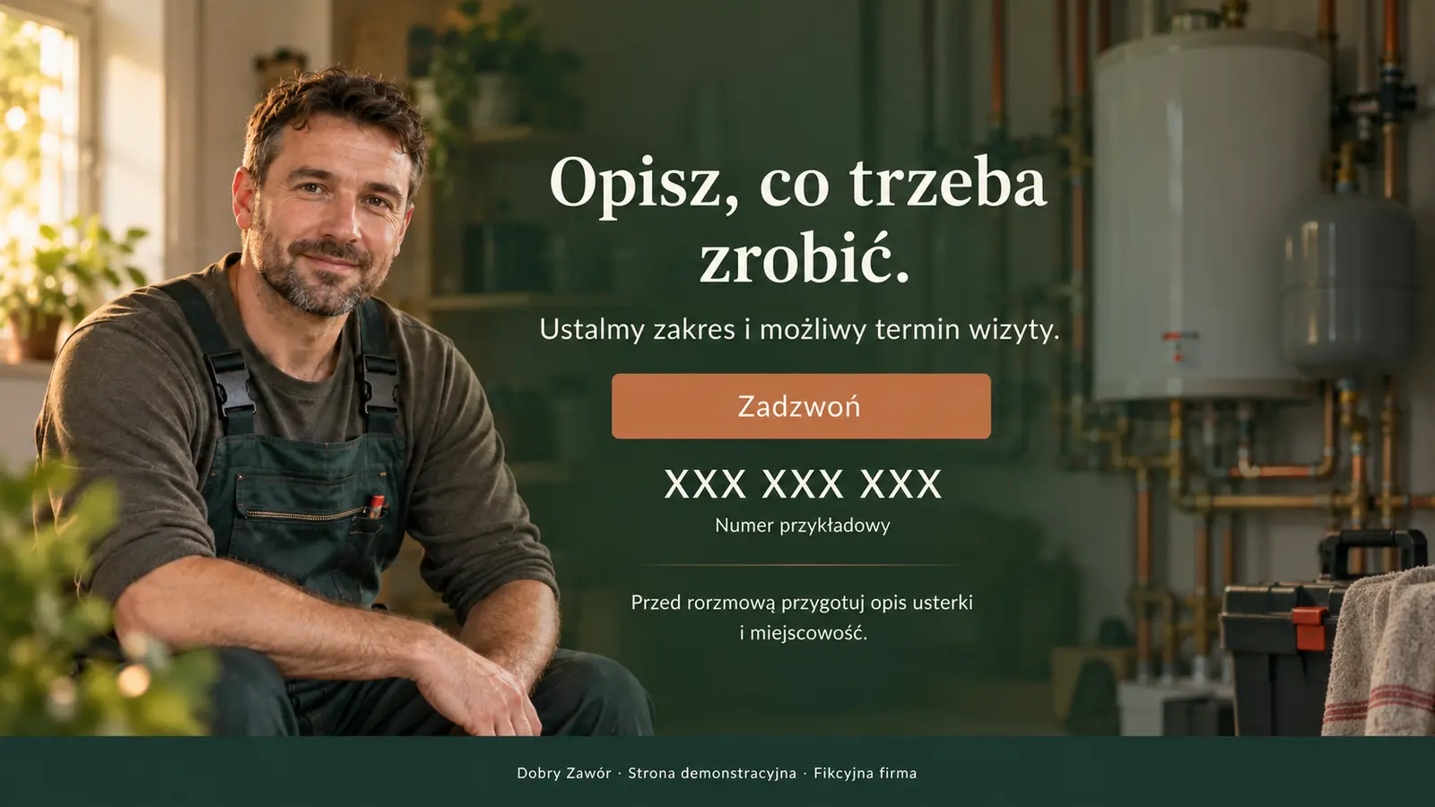 Projekt szablonu Klasyczny dla hydraulika — sekcja Kontakt