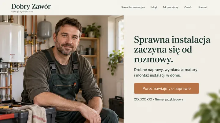 Projekt szablonu Klasyczny dla branży Hydraulik — pierwszy ekran