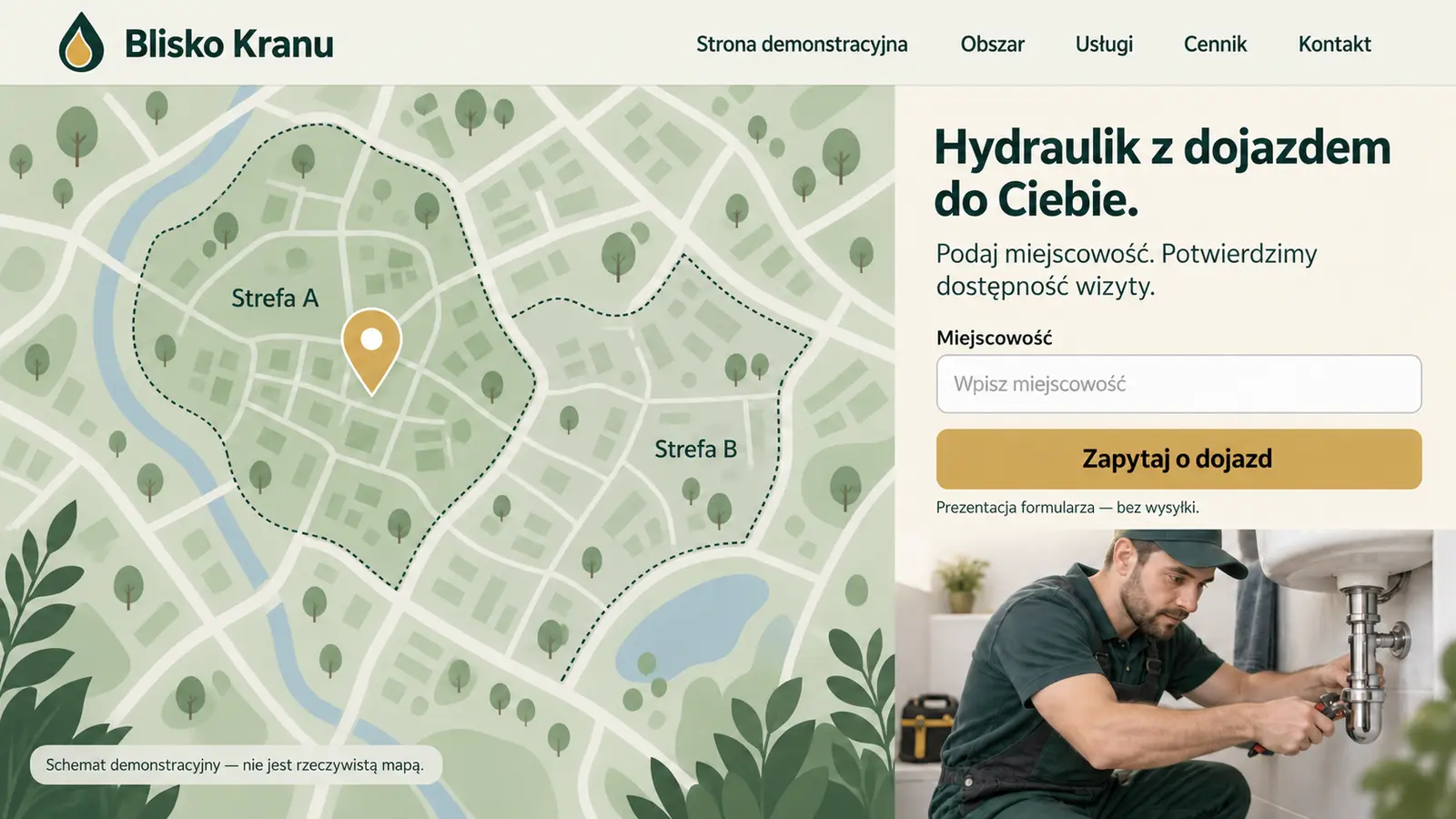 Projekt szablonu Lokalny dla hydraulika — sekcja Lokalizacja na początku