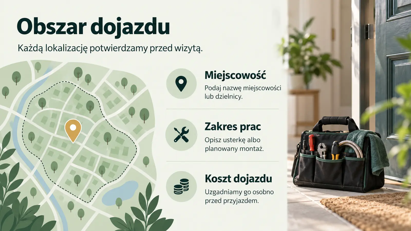 Projekt szablonu Lokalny dla hydraulika — sekcja Obszar dojazdu