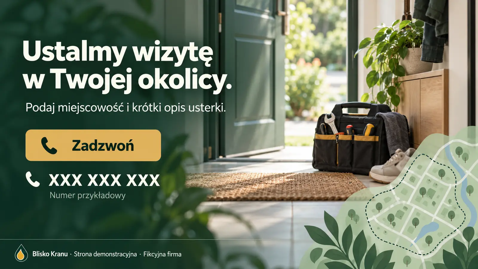 Projekt szablonu Lokalny dla hydraulika — sekcja Kontakt lokalny
