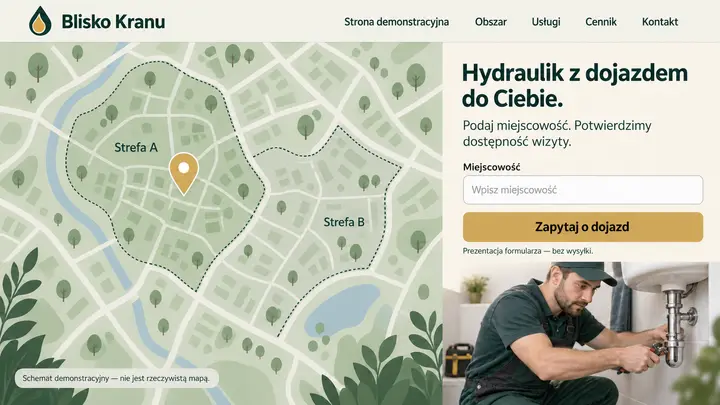 Projekt szablonu Lokalny dla branży Hydraulik — pierwszy ekran