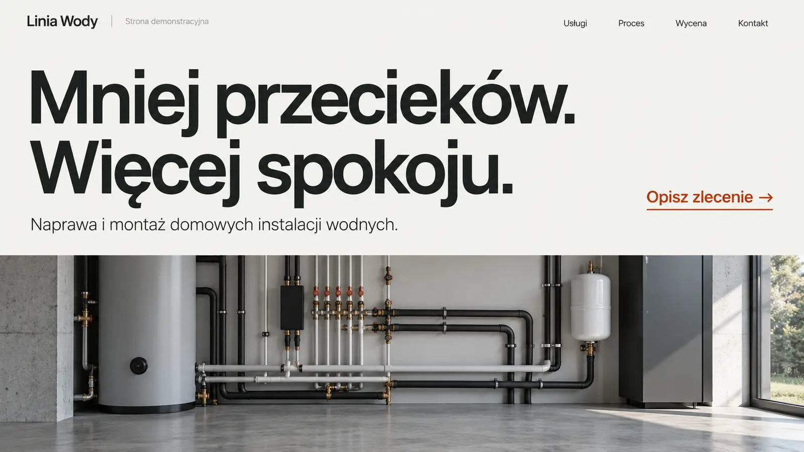 Projekt szablonu Nowoczesny dla hydraulika — sekcja Nowoczesna hydraulika