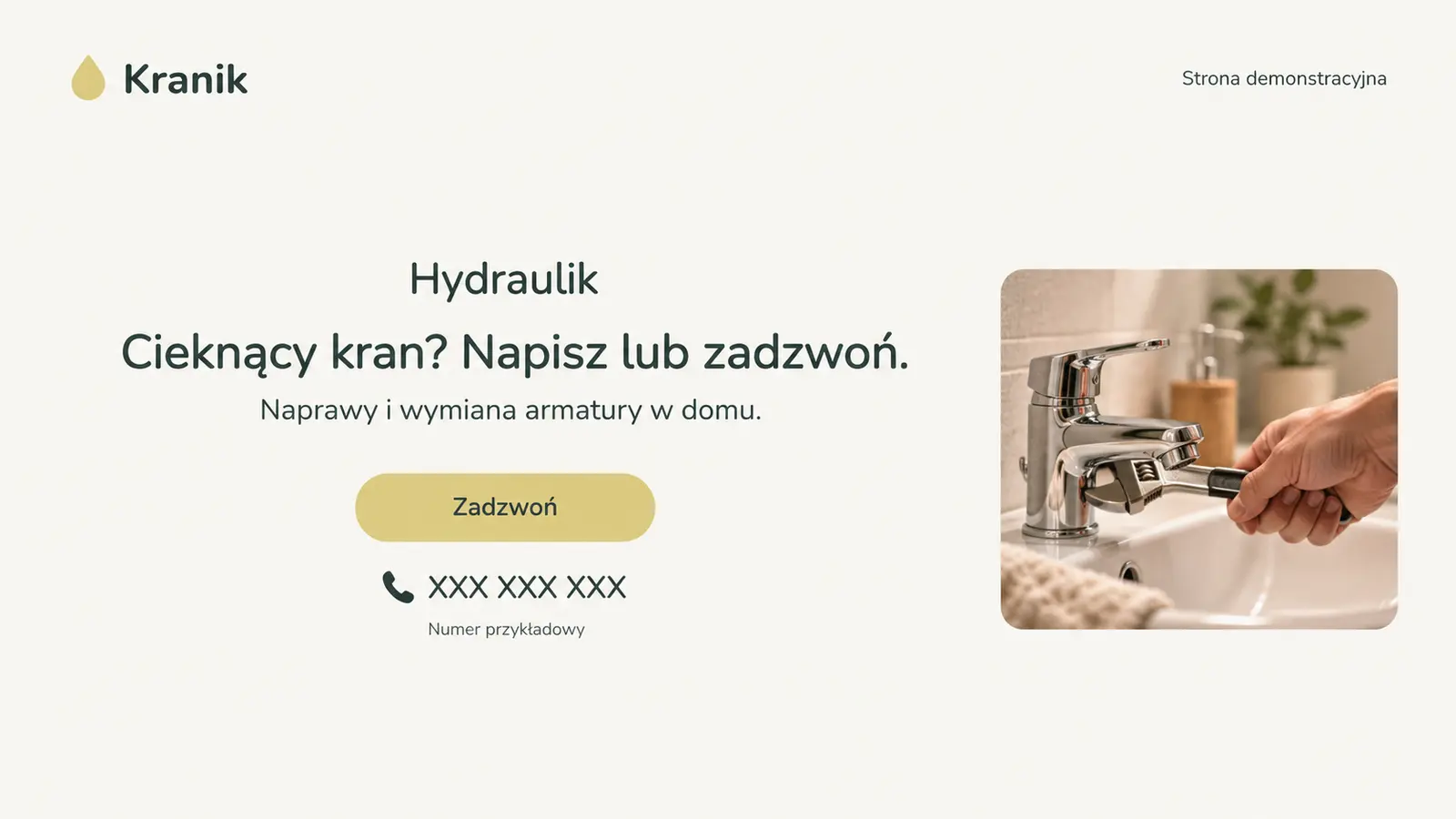 Projekt szablonu Wizytówka dla hydraulika — sekcja Krótka wizytówka