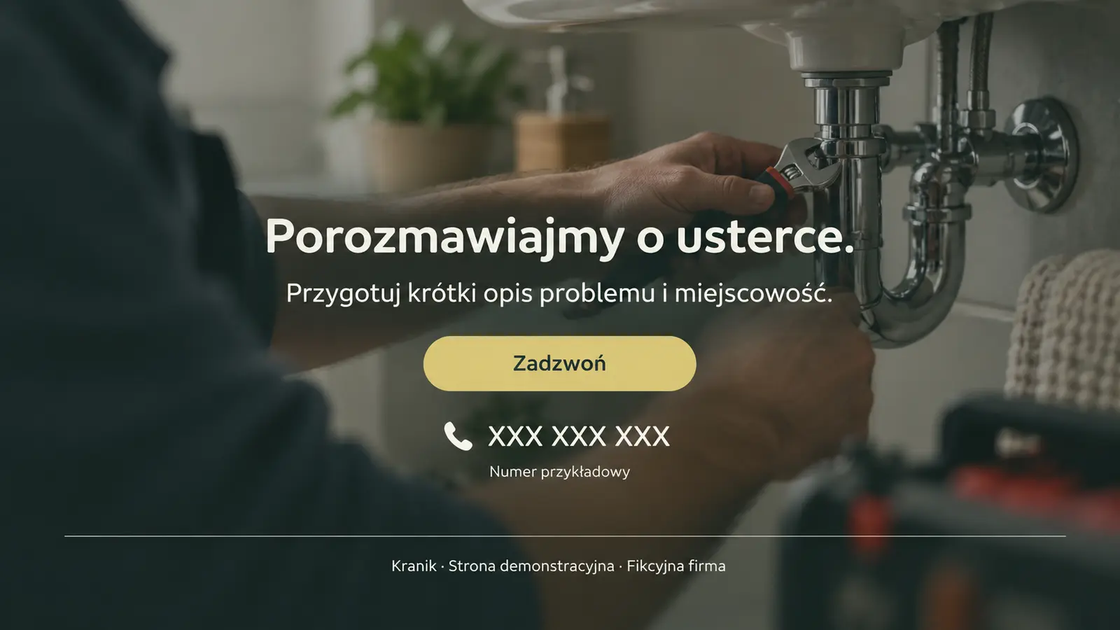 Projekt szablonu Wizytówka dla hydraulika — sekcja Telefon i stopka