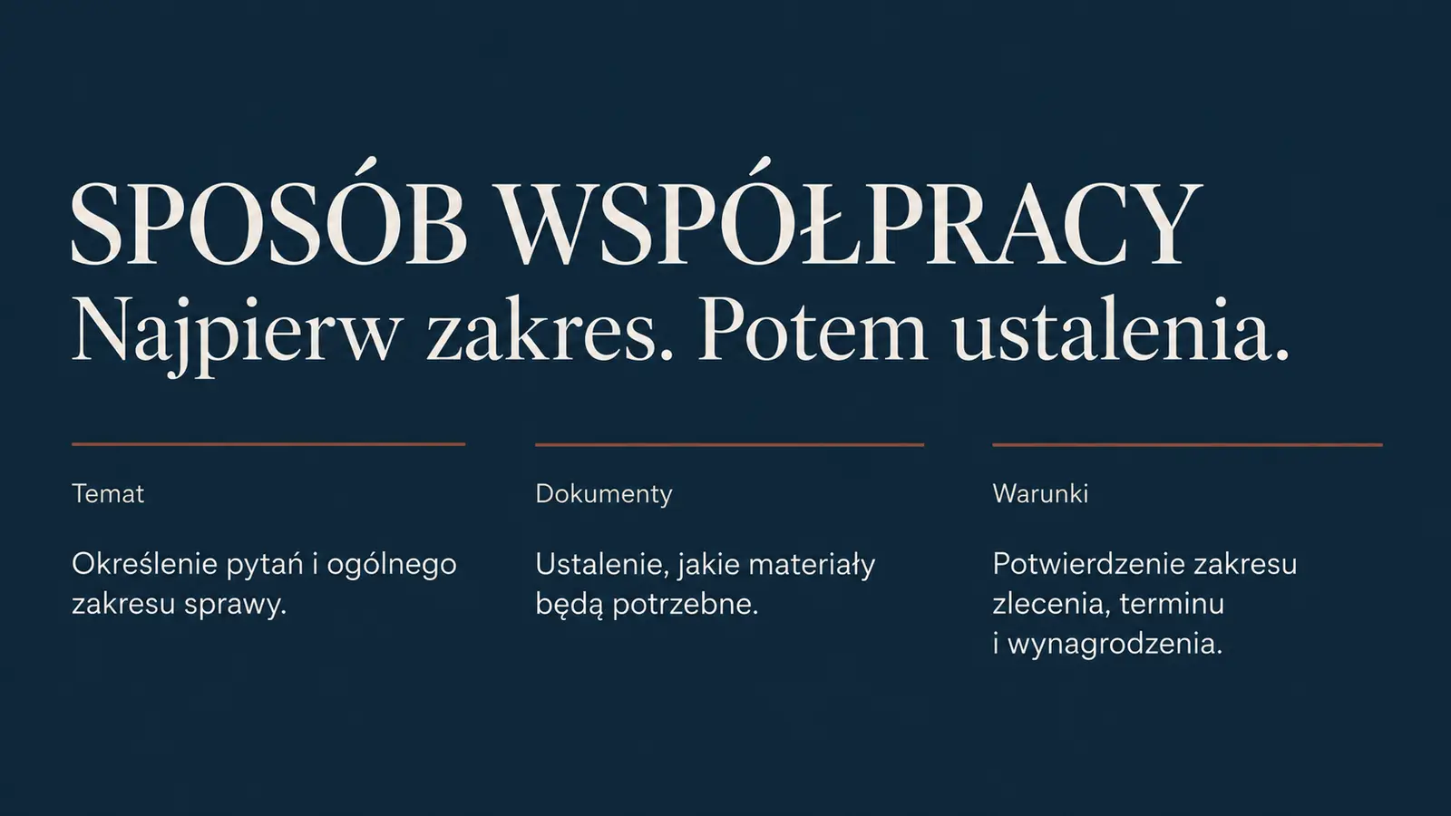 Projekt szablonu Ekspert dla kancelarii prawnej — sekcja Sposób współpracy