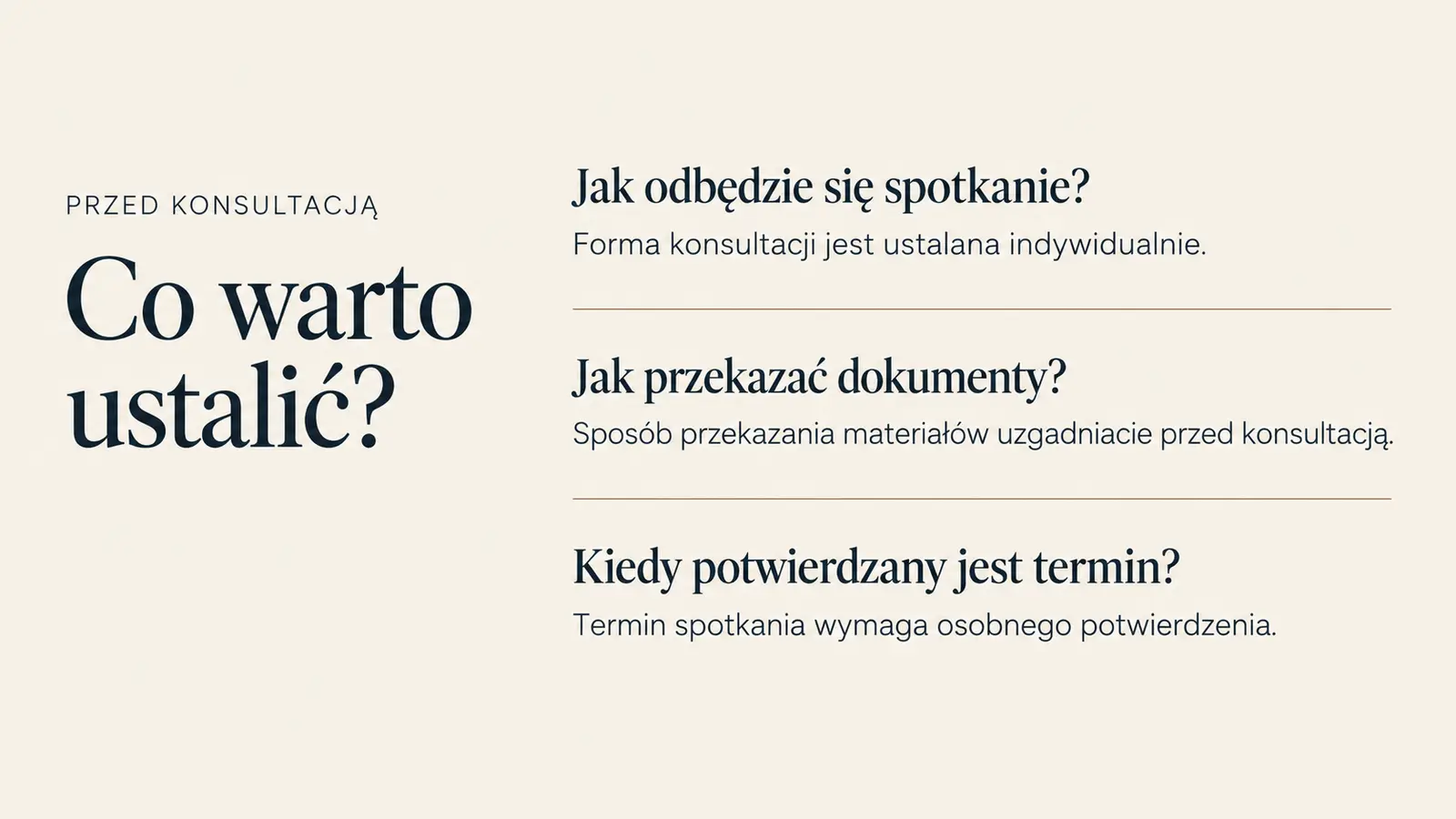 Projekt szablonu Ekspert dla kancelarii prawnej — sekcja Pytania organizacyjne