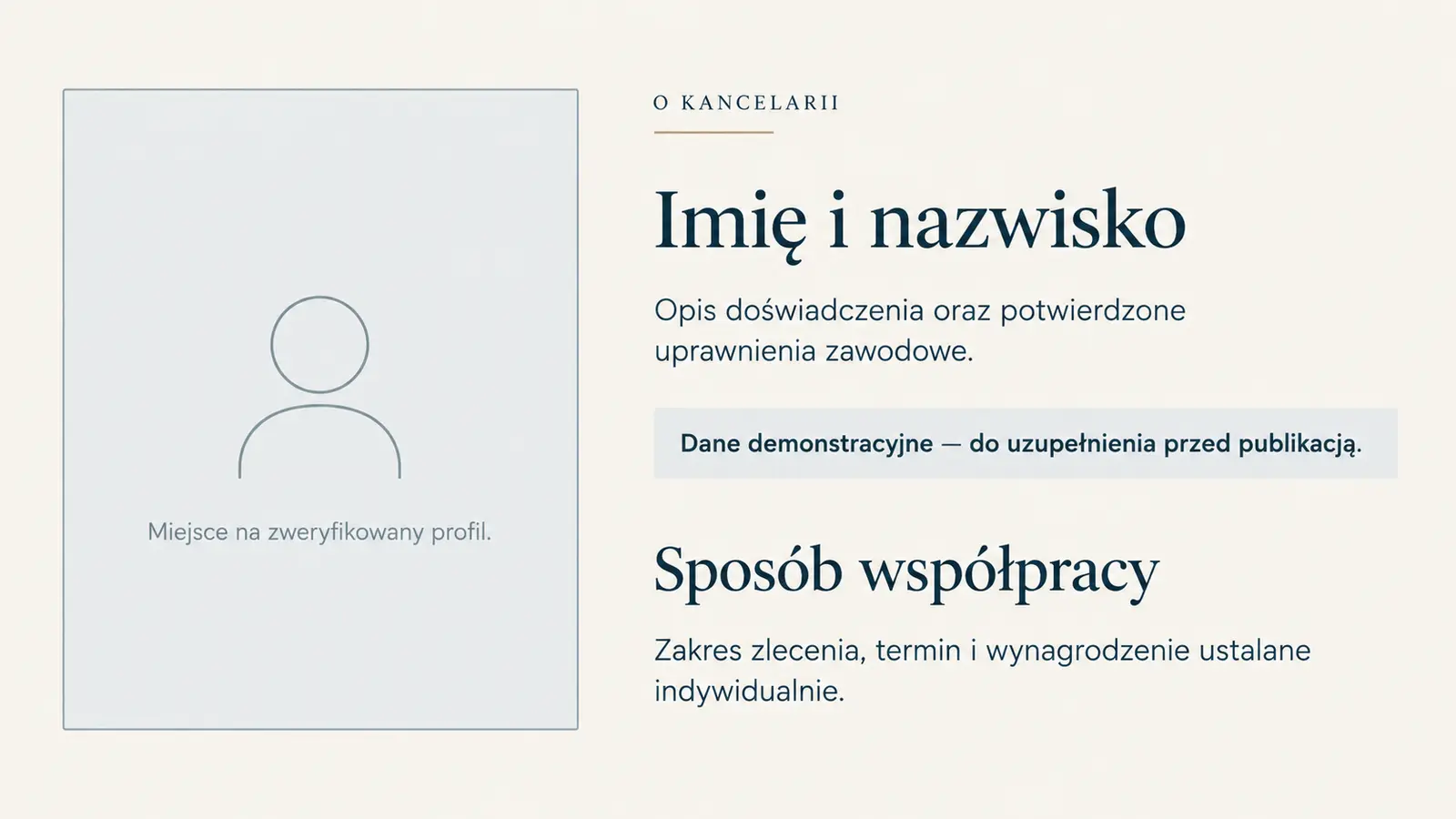 Projekt szablonu Klasyczny dla kancelarii prawnej — sekcja Profil i uprawnienia