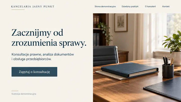 Projekt szablonu Klasyczny dla branży Kancelaria — pierwszy ekran