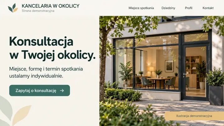 Projekt szablonu Lokalny dla branży Kancelaria — pierwszy ekran