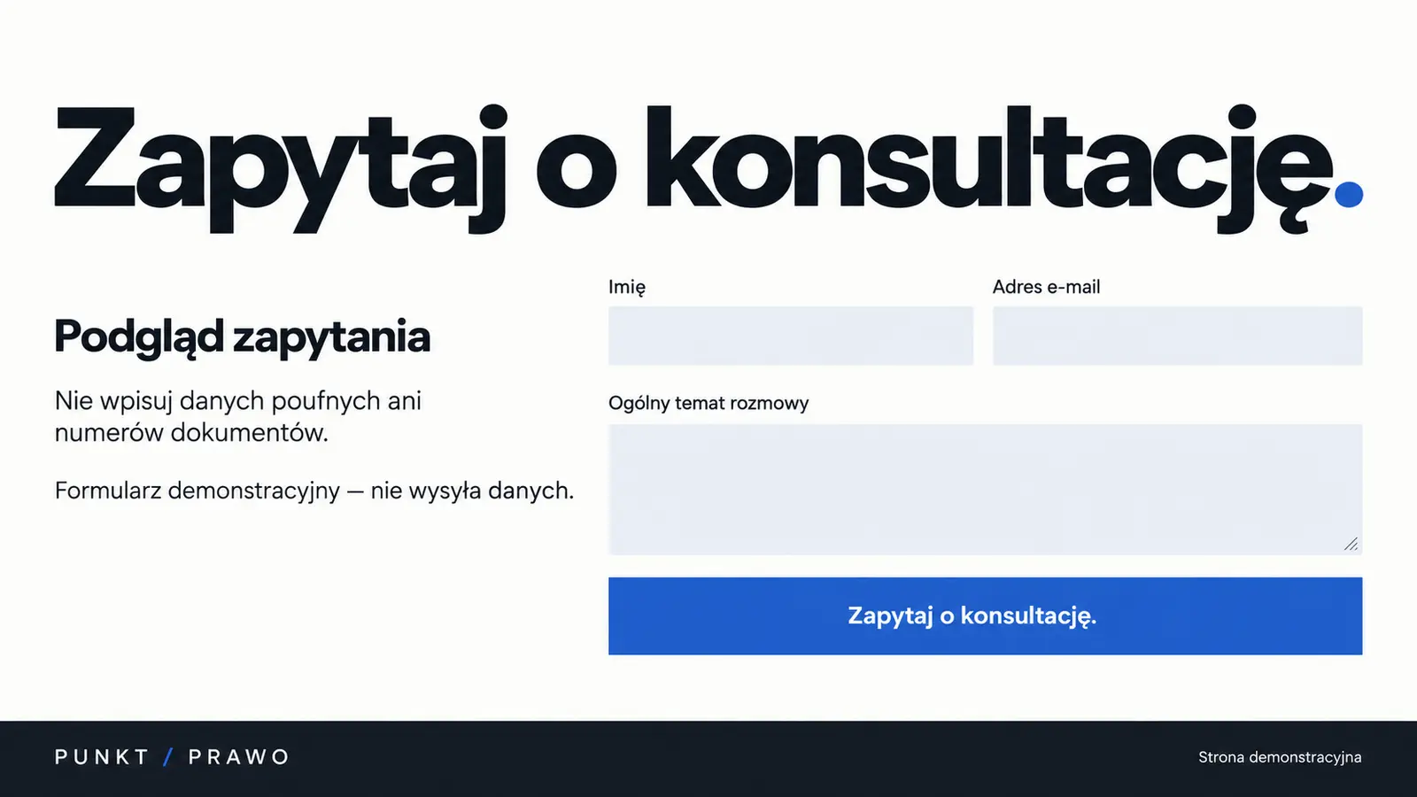 Projekt szablonu Nowoczesny dla kancelarii prawnej — sekcja Zapytanie