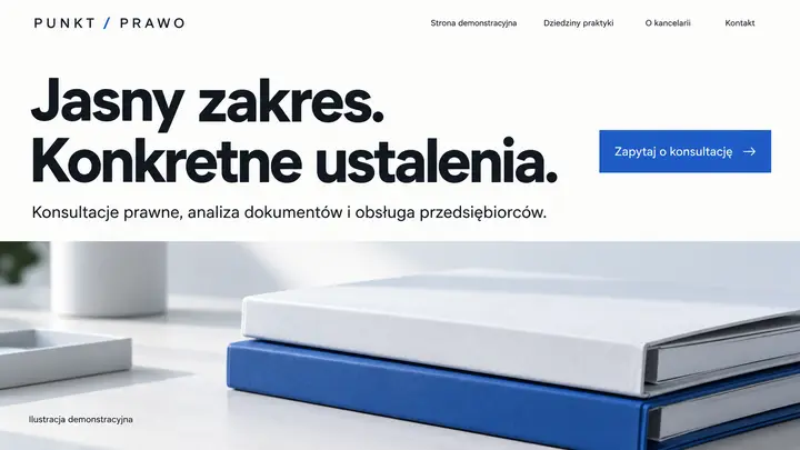 Projekt szablonu Nowoczesny dla branży Kancelaria — pierwszy ekran
