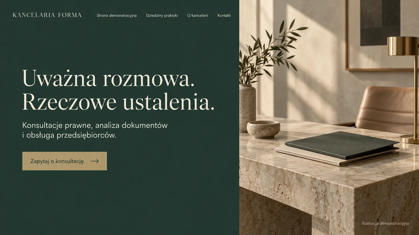 Projekt szablonu Premium dla kancelarii prawnej — sekcja Otwarcie kancelarii