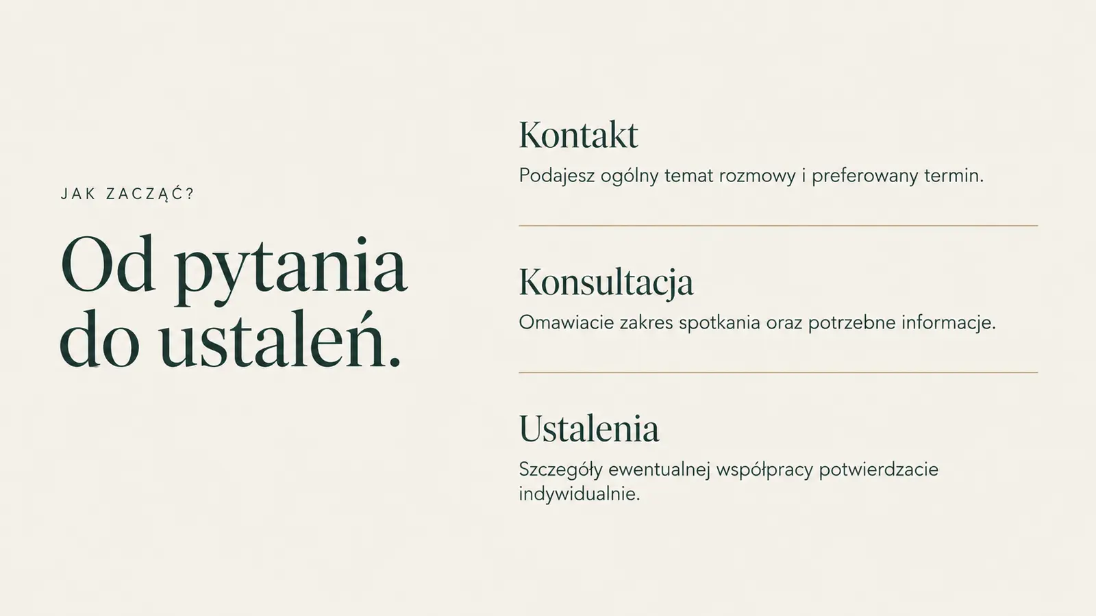 Projekt szablonu Premium dla kancelarii prawnej — sekcja Pierwszy kontakt