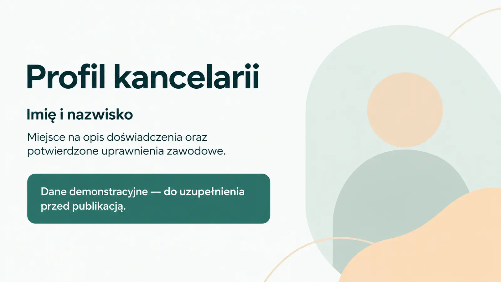 Projekt szablonu Rezerwacje dla kancelarii prawnej — sekcja Profil kancelarii