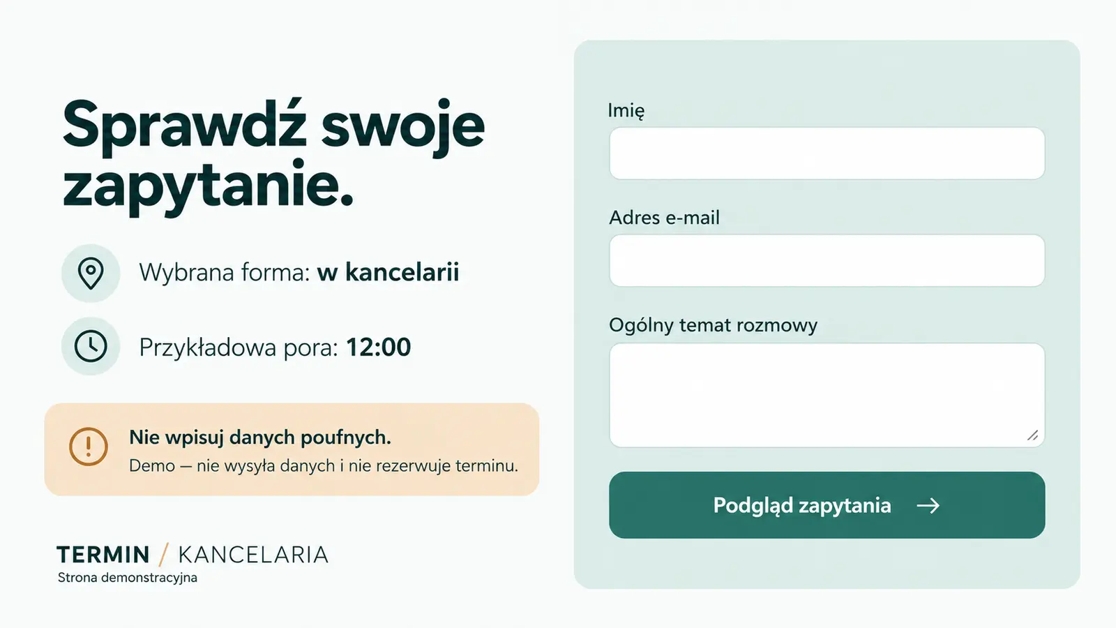 Projekt szablonu Rezerwacje dla kancelarii prawnej — sekcja Podgląd zapytania