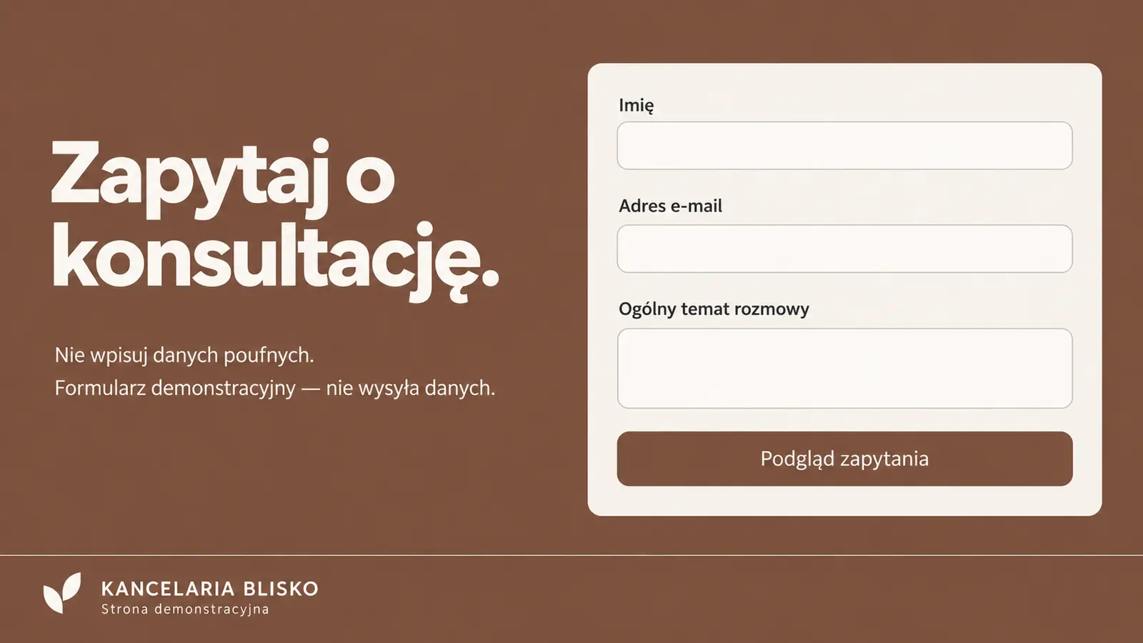 Projekt szablonu Wizytówka dla kancelarii prawnej — sekcja Kontakt