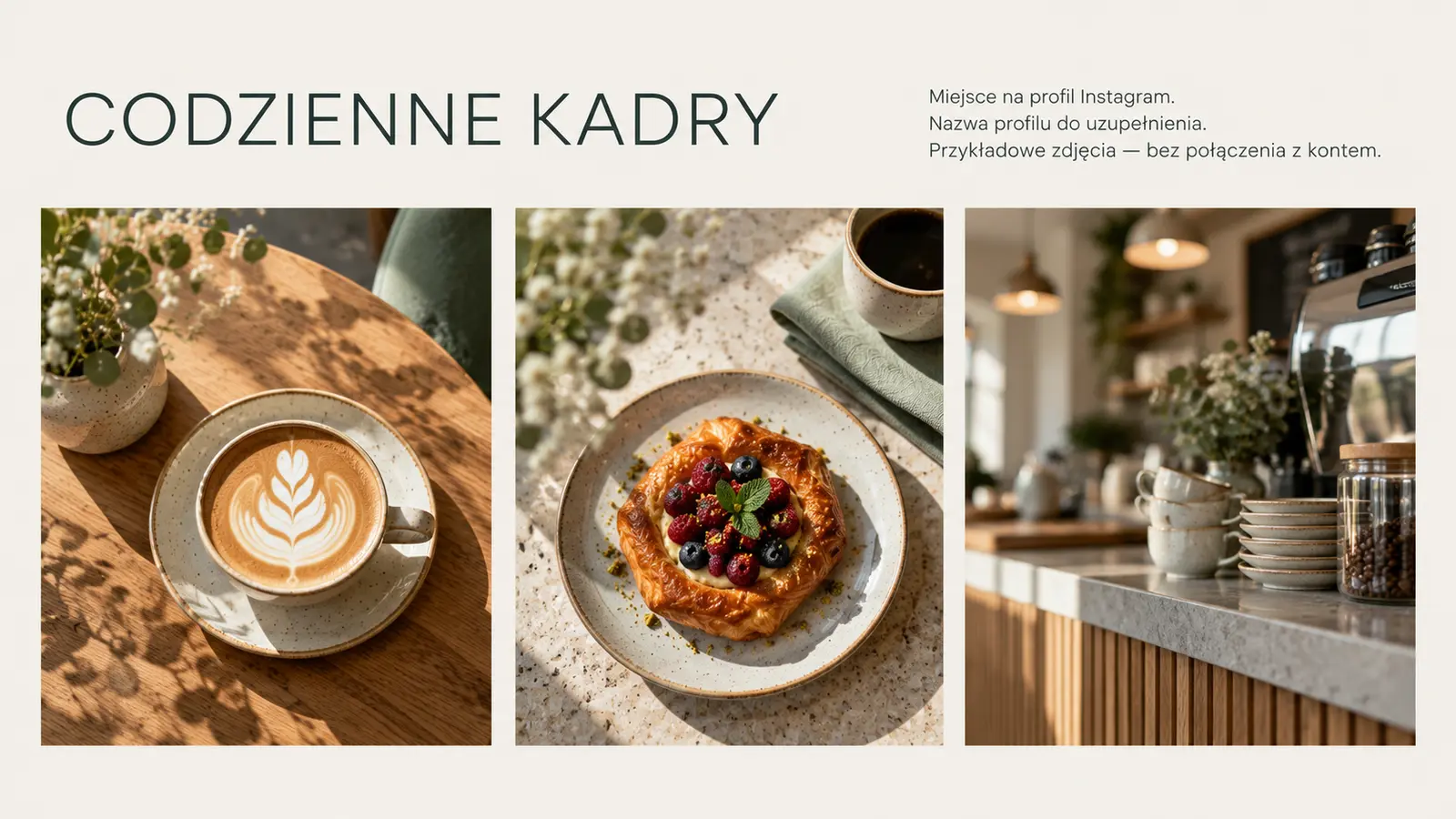 Projekt szablonu Galeria dla kawiarni — sekcja Instagram i kadry