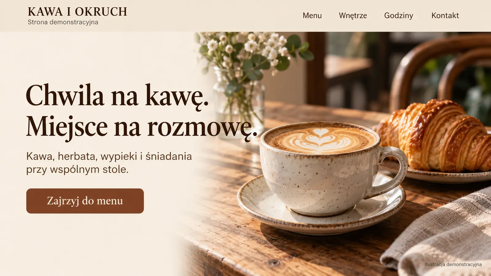 Projekt szablonu Klasyczny dla kawiarni — sekcja Kawa i poranek