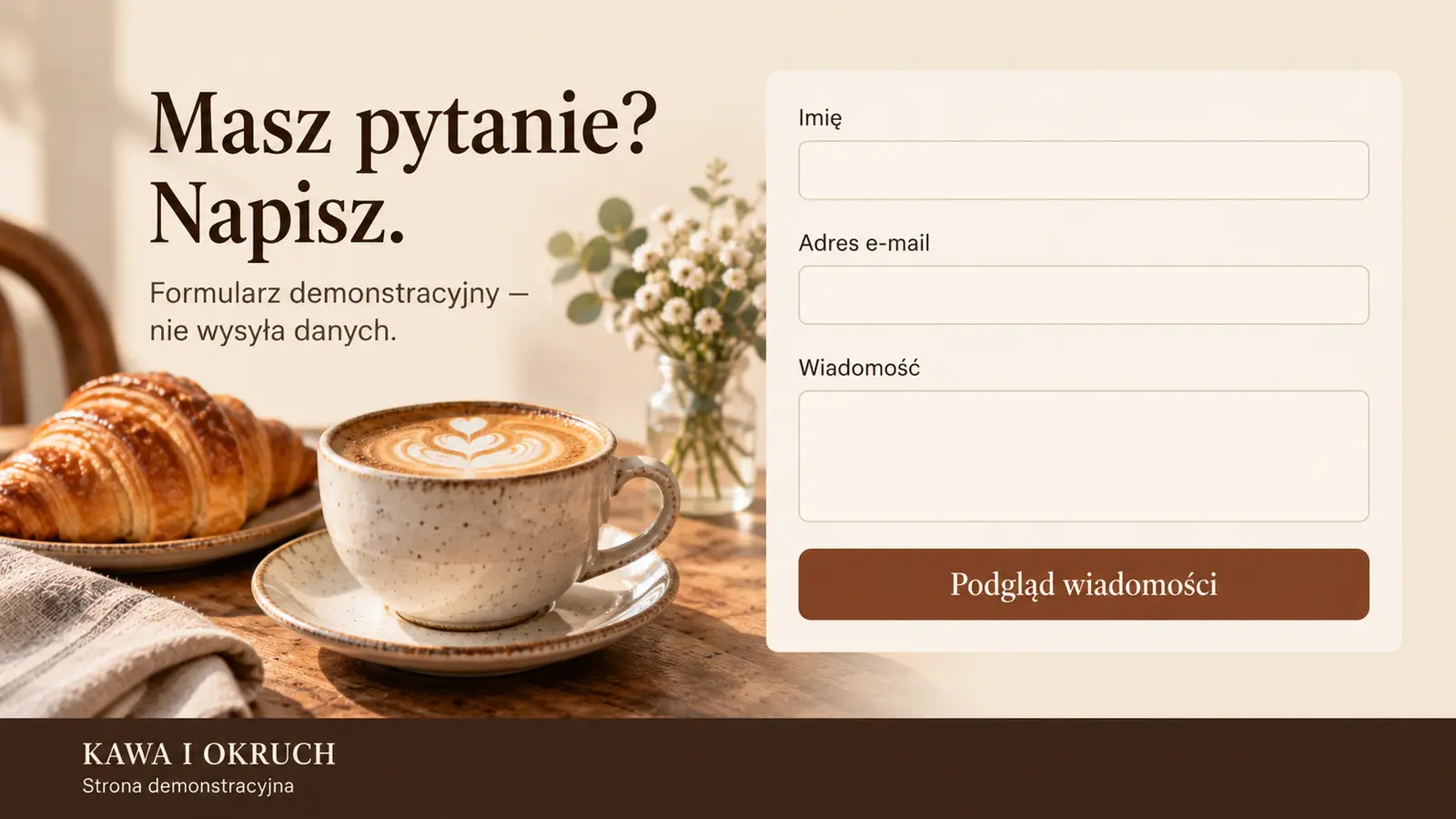 Projekt szablonu Klasyczny dla kawiarni — sekcja Kontakt