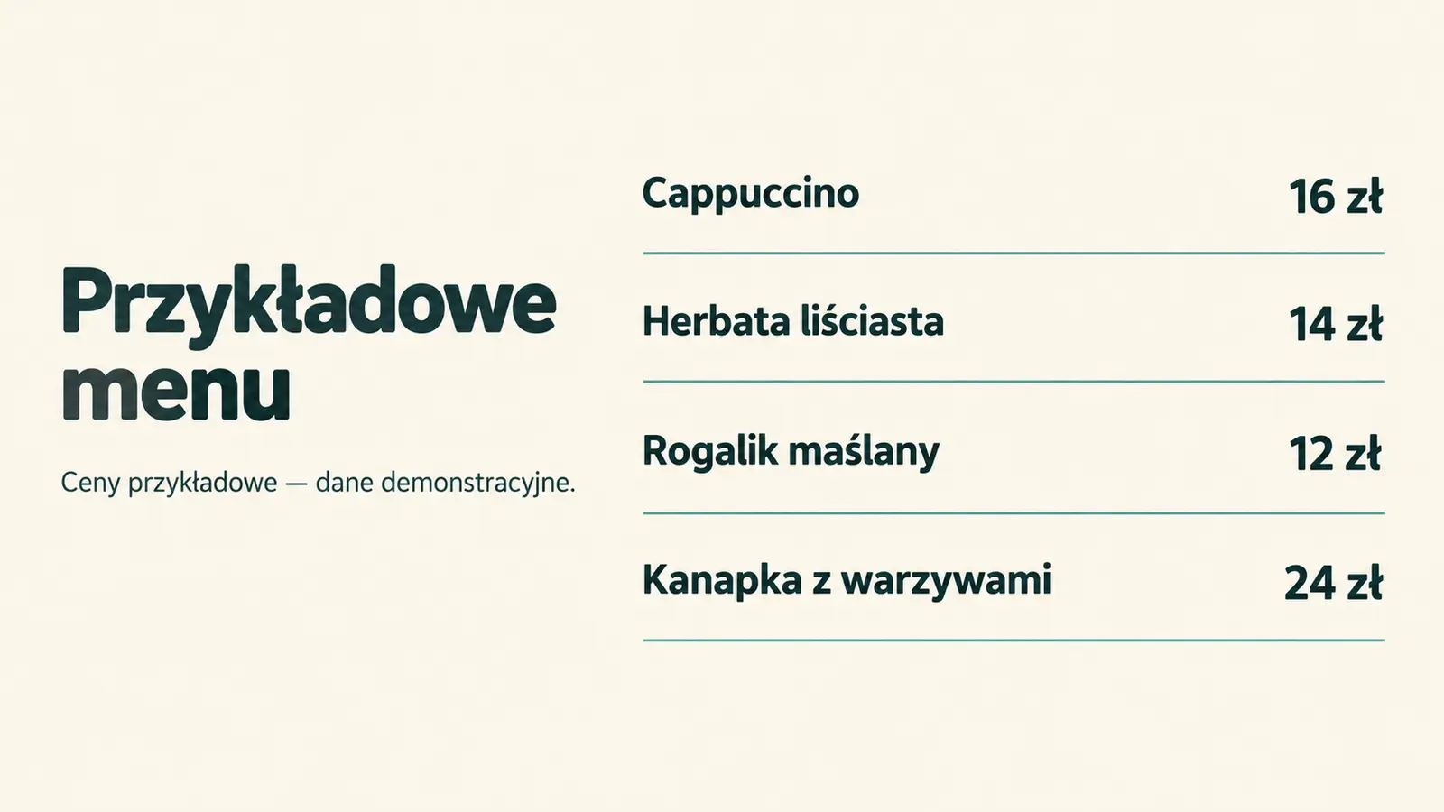 Projekt szablonu Lokalny dla kawiarni — sekcja Menu