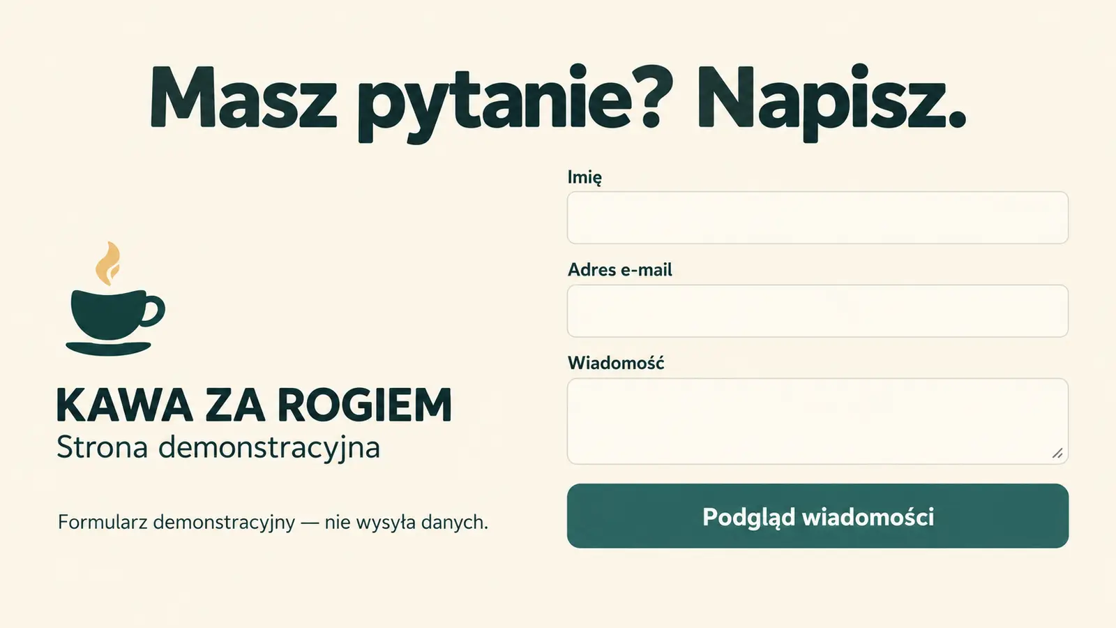 Projekt szablonu Lokalny dla kawiarni — sekcja Kontakt