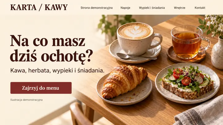 Projekt szablonu Menu dla branży Kawiarnia — pierwszy ekran
