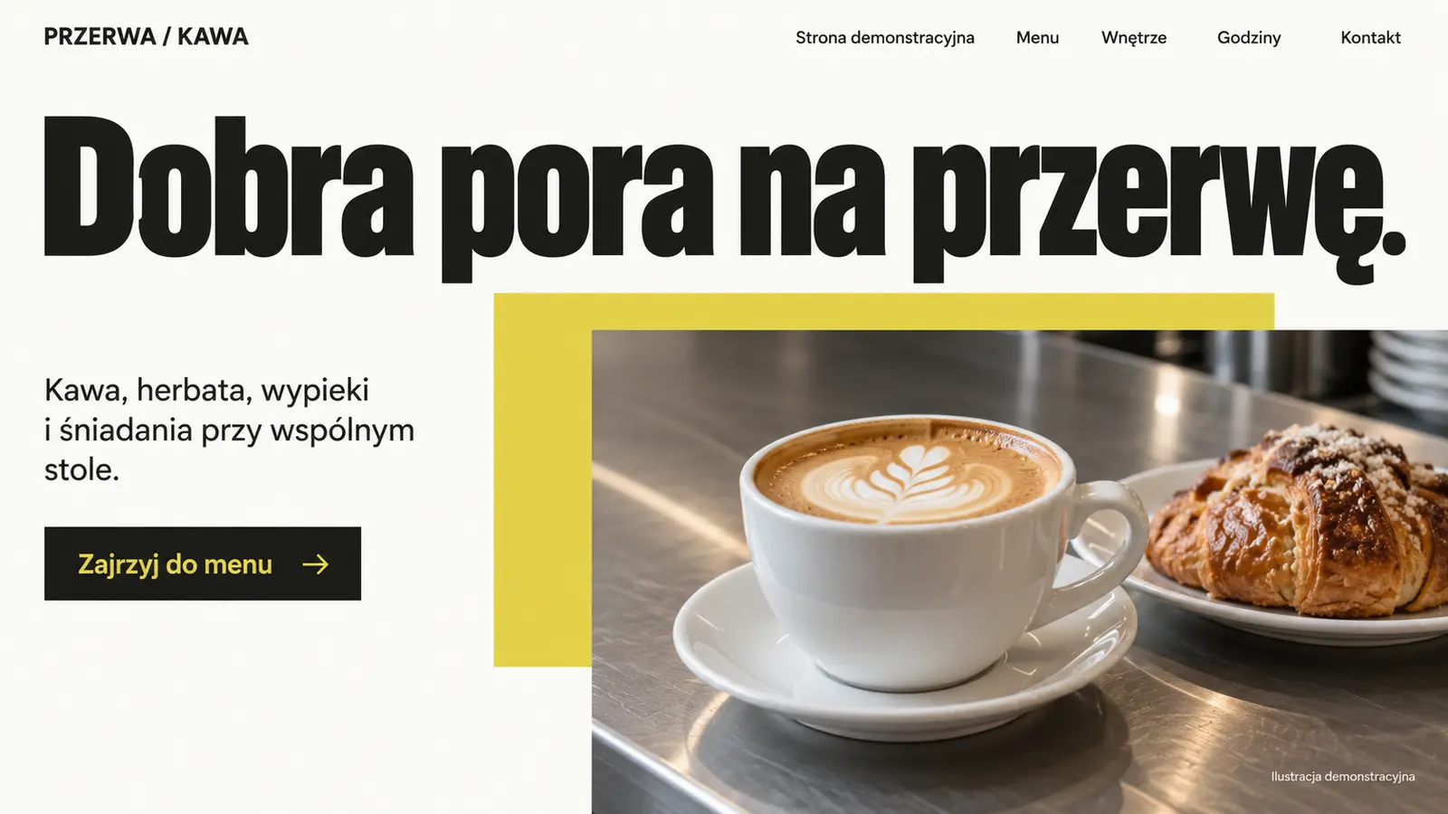 Projekt szablonu Nowoczesny dla kawiarni — sekcja Kawa i poranek