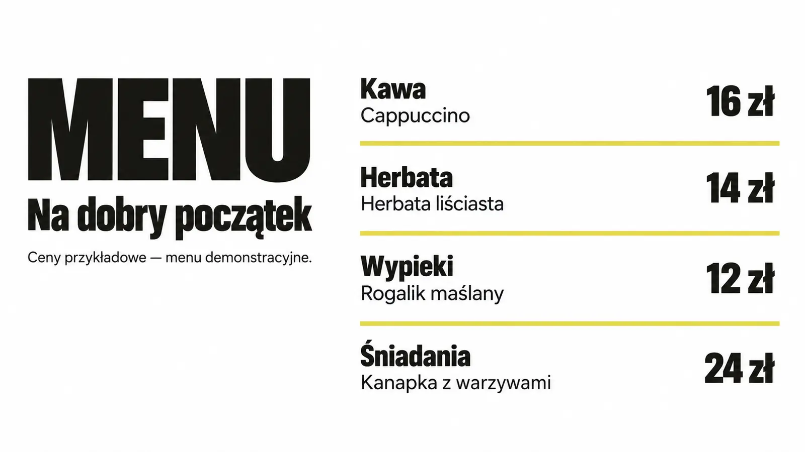 Projekt szablonu Nowoczesny dla kawiarni — sekcja Menu