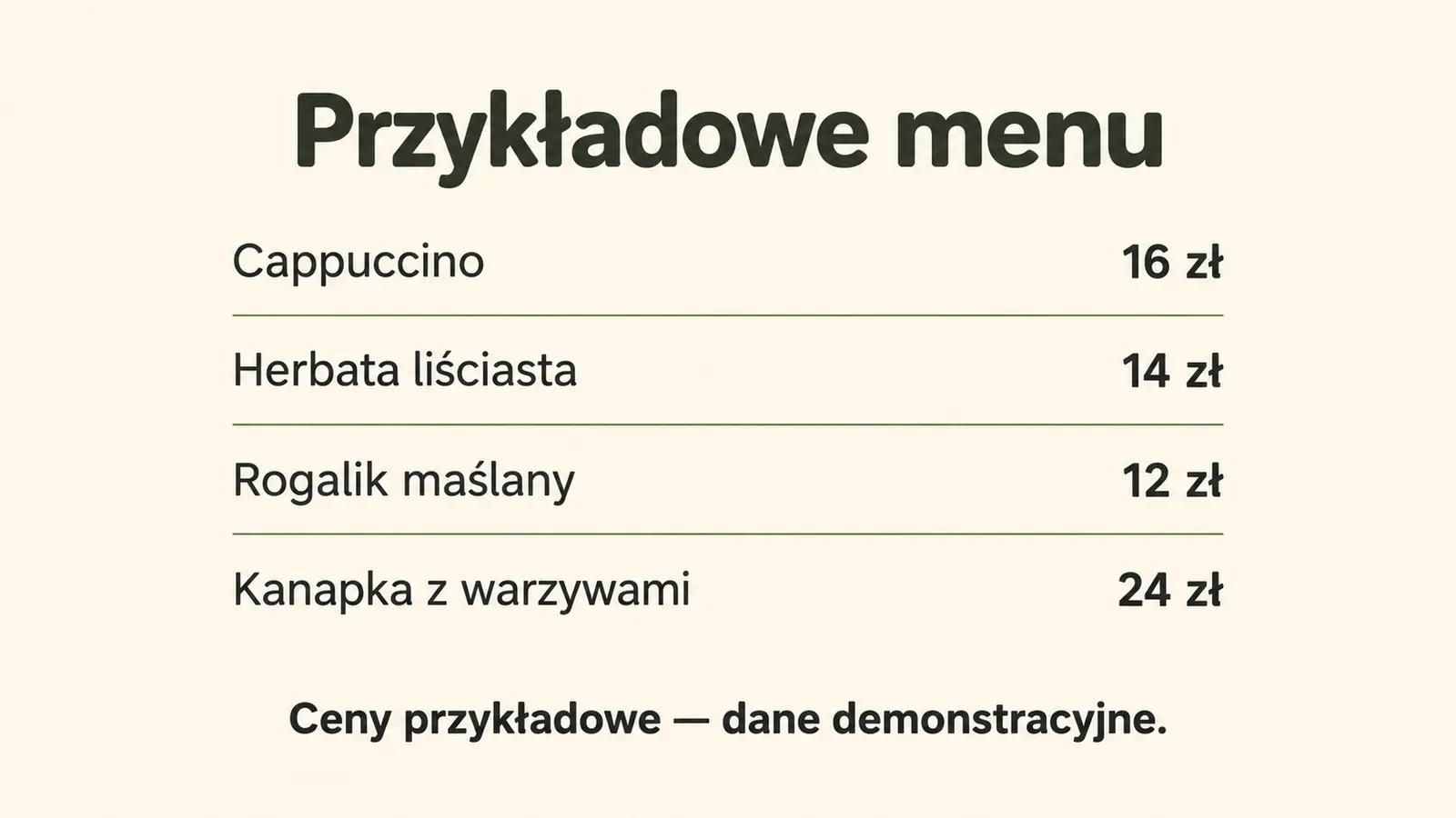 Projekt szablonu Wizytówka dla kawiarni — sekcja Menu