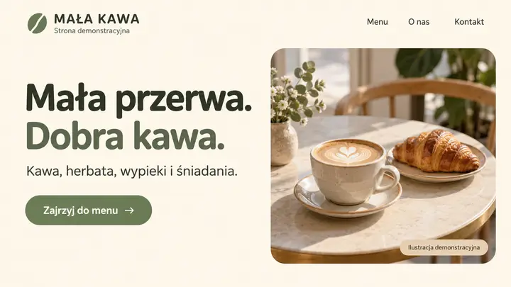 Projekt szablonu Wizytówka dla branży Kawiarnia — pierwszy ekran