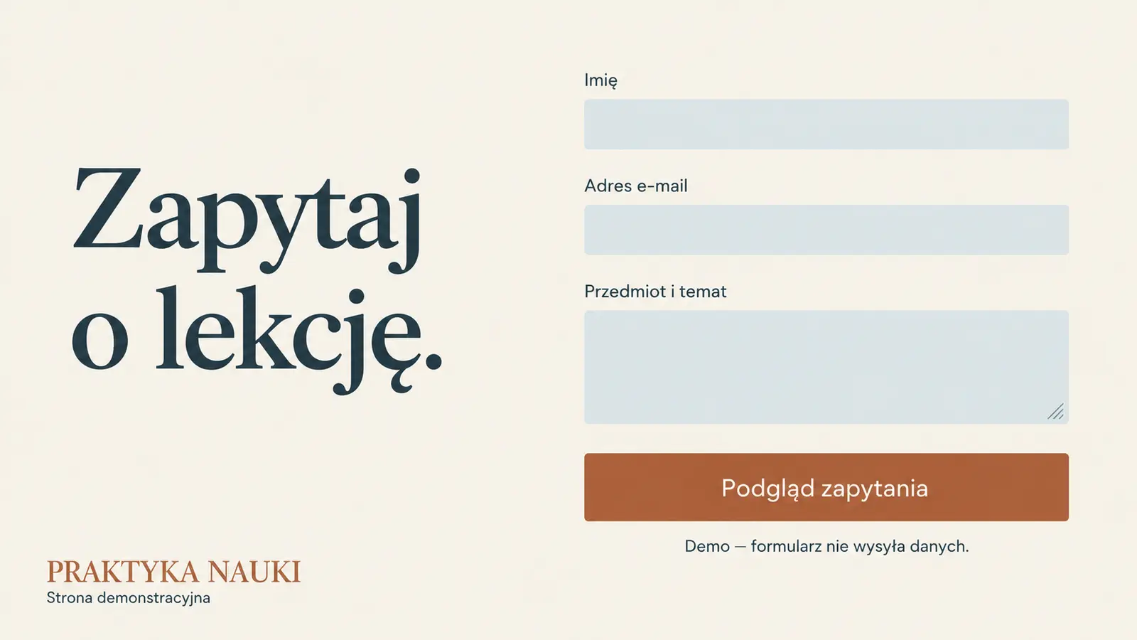 Projekt szablonu Ekspert dla korepetytora — sekcja Zapytanie