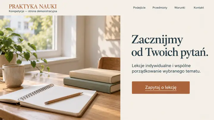 Projekt szablonu Ekspert dla branży Korepetycje — pierwszy ekran
