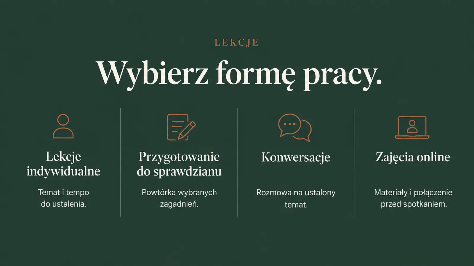 Projekt szablonu Klasyczny dla korepetytora — sekcja Formy nauki