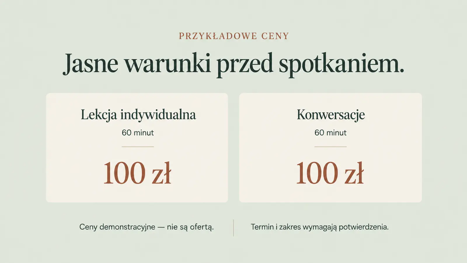 Projekt szablonu Klasyczny dla korepetytora — sekcja Ceny