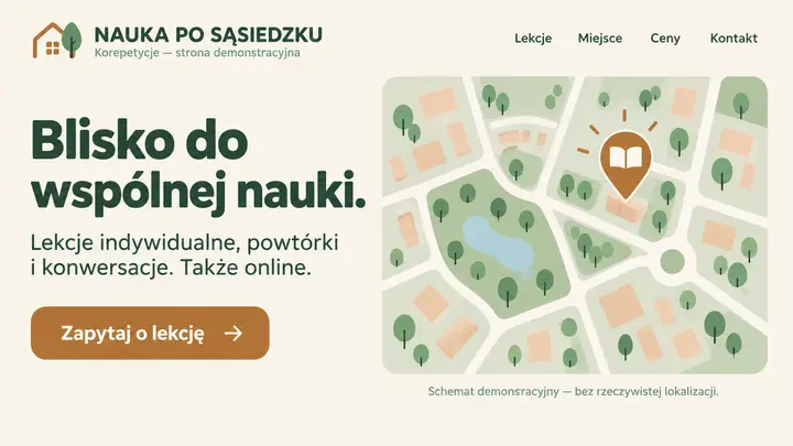 Projekt szablonu Lokalny dla branży Korepetycje — pierwszy ekran