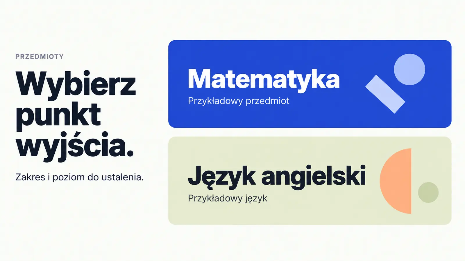 Projekt szablonu Nowoczesny dla korepetytora — sekcja Wybór przedmiotu
