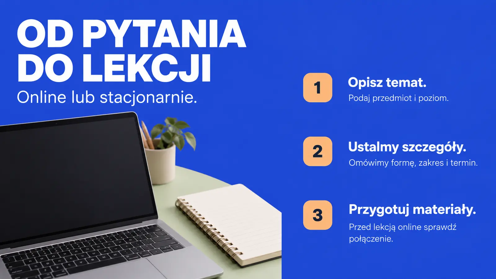 Projekt szablonu Nowoczesny dla korepetytora — sekcja Lekcje online i współpraca