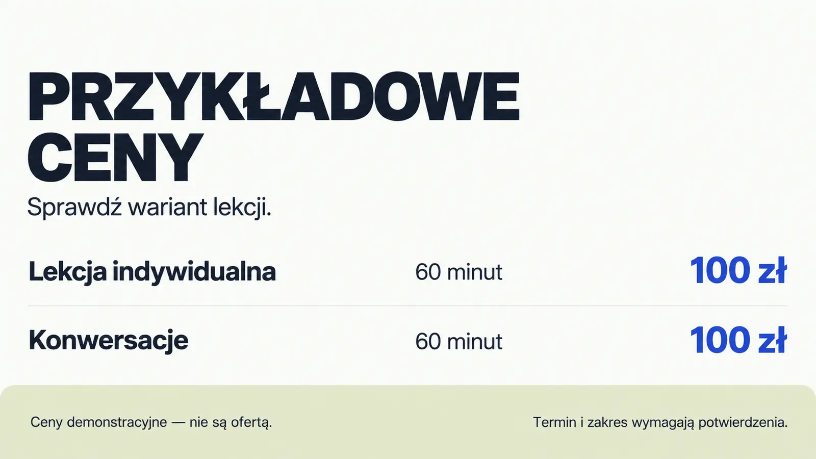 Projekt szablonu Nowoczesny dla korepetytora — sekcja Cennik
