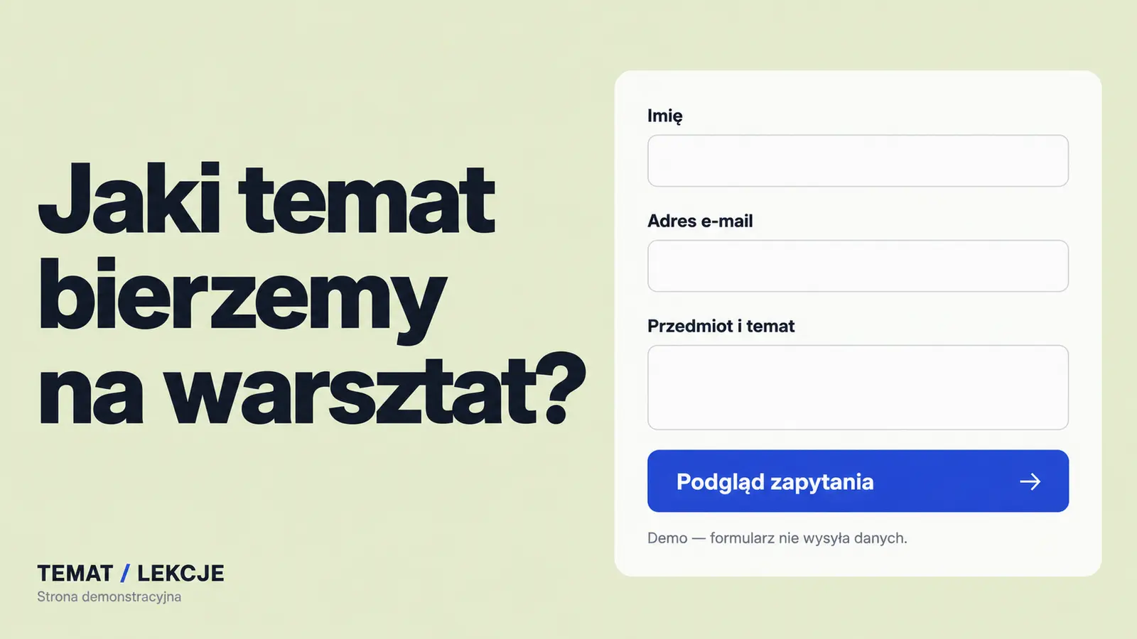 Projekt szablonu Nowoczesny dla korepetytora — sekcja Kontakt