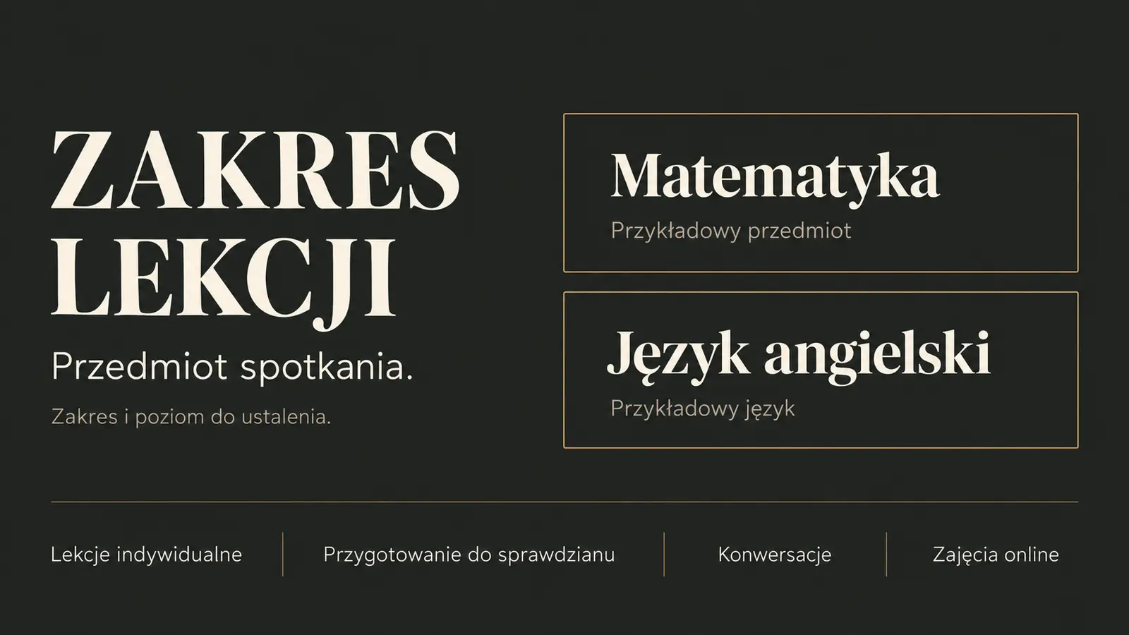 Projekt szablonu Premium dla korepetytora — sekcja Zakres lekcji