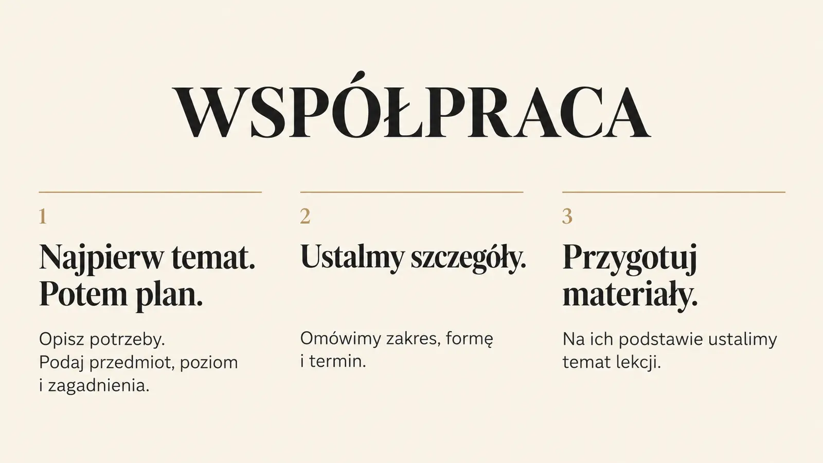Projekt szablonu Premium dla korepetytora — sekcja Współpraca